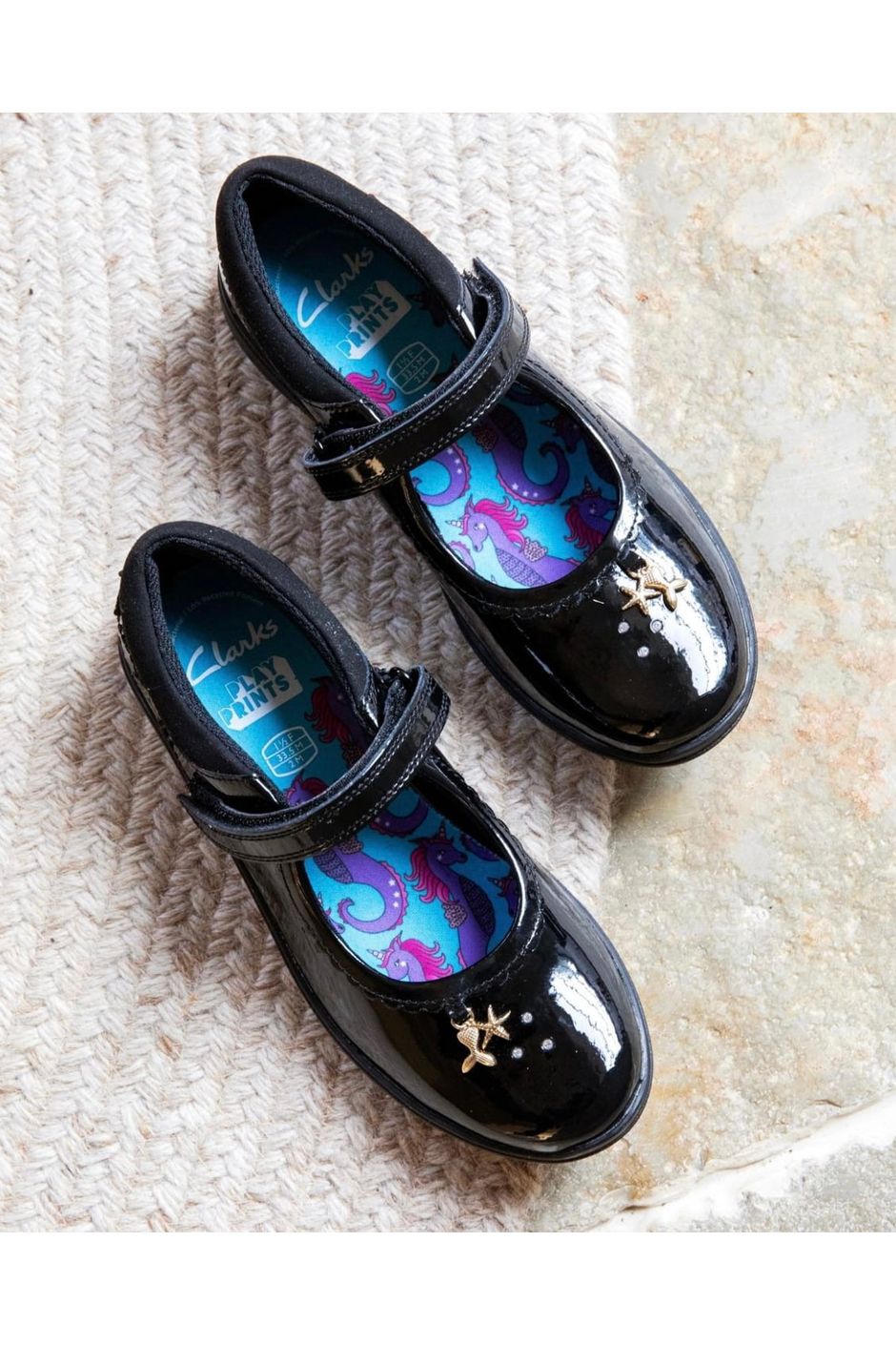 Clarks Relda Sea black patent Girls school shoe