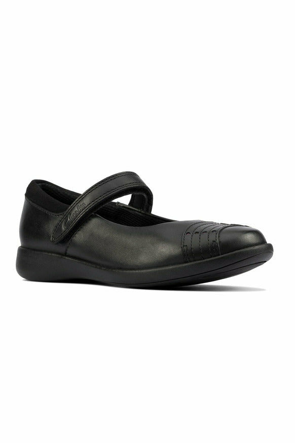Clarks Etch Beam Kids Black Leather school shoe