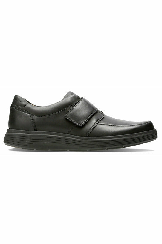 mens clarks velcro strap workwear smart casual slip on platform sole grip black leather 