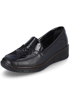 Rieker ladies 53785-00 slip on shoe in Black Patent