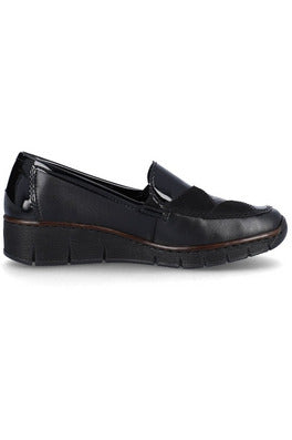 Rieker ladies 53785-00 slip on shoe in Black Patent