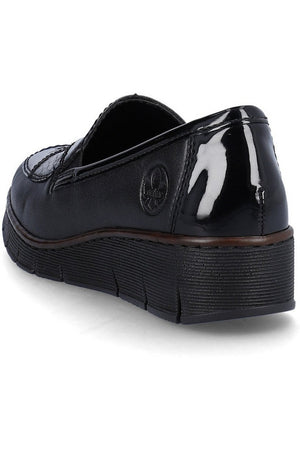 Rieker ladies 53785-00 slip on shoe in Black Patent