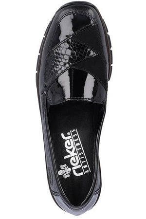 Rieker ladies 53785-00 slip on shoe in Black Patent