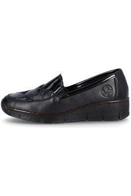 Rieker ladies 53785-00 slip on shoe in Black Patent