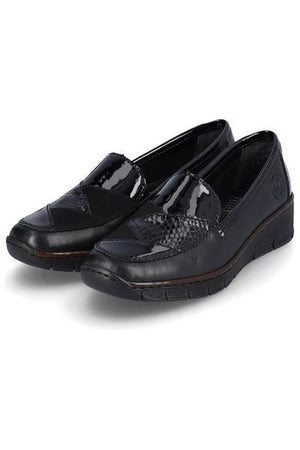 Rieker ladies 53785-00 slip on shoe in Black Patent