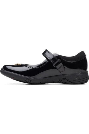 Clarks Relda Sea black patent Girls school shoe