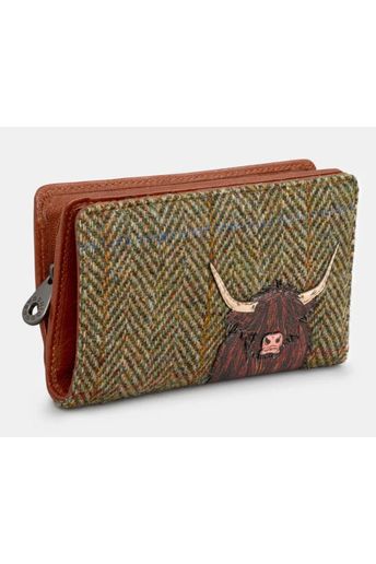 Yoshi Purse Highland Cow Zip Around Purse Y1089 in Brown Tweed