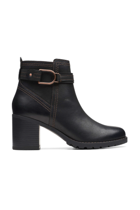 Clarks Ladies boot Leda Strap in Black Leather
