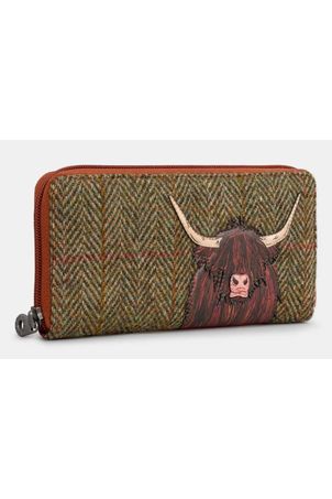 Yoshi Purse Highland Cow Zip Purse Y1257 in Brown Tweed