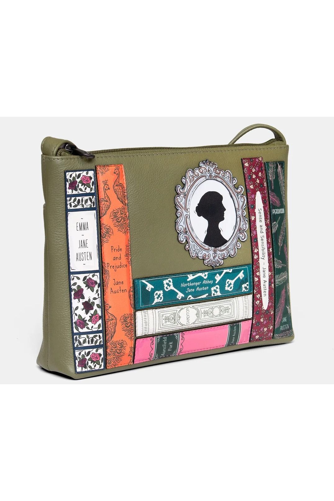 Yoshi Jane Austen Bookworm Cross Body Bag in Olive