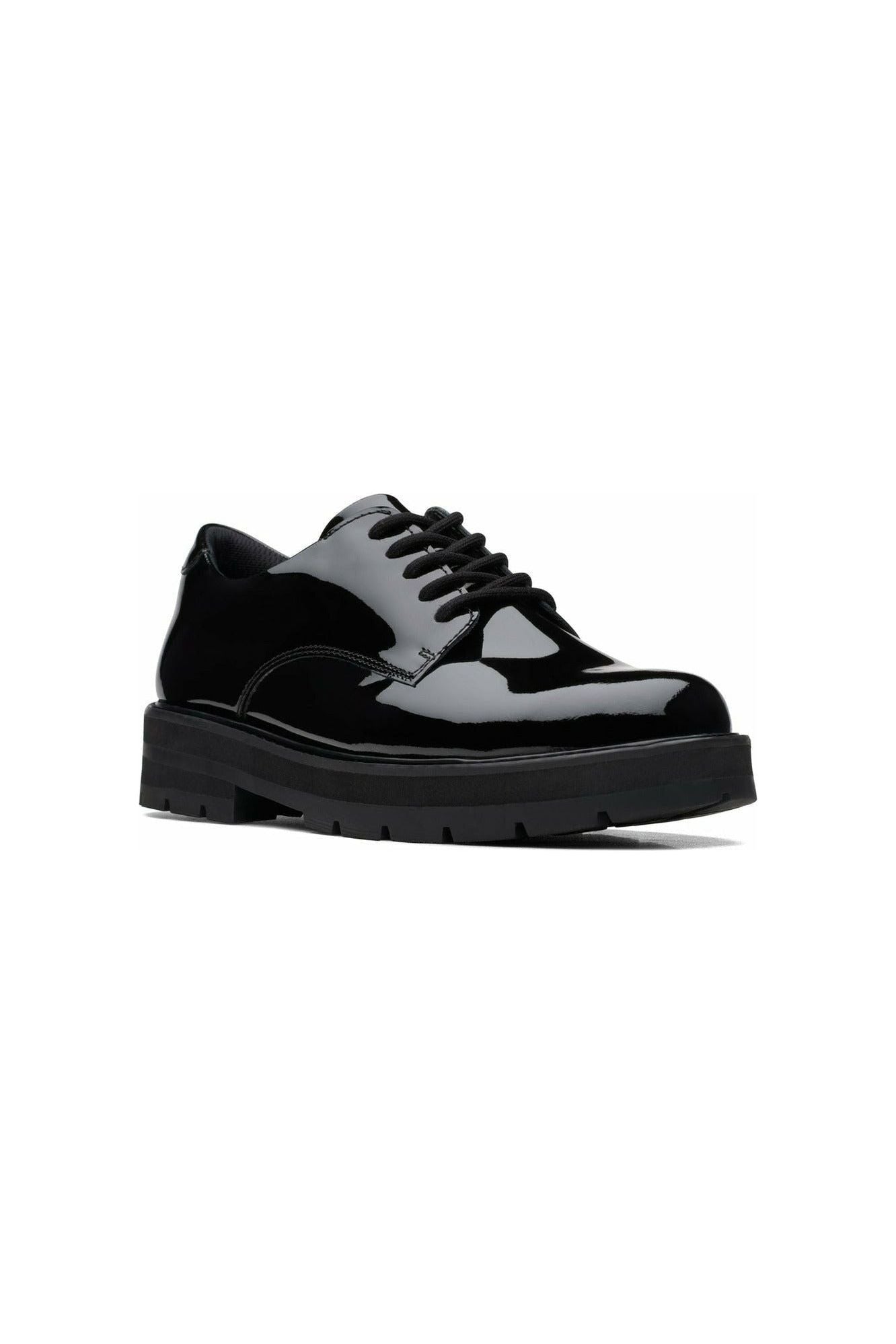 Clarks Prague Lace Youth in Black Patent