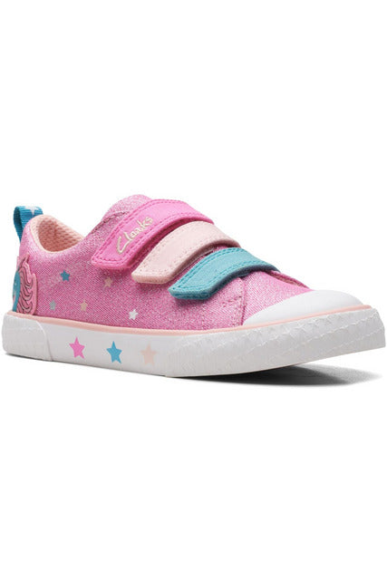 Clarks Foxing Play K in Pink canvas