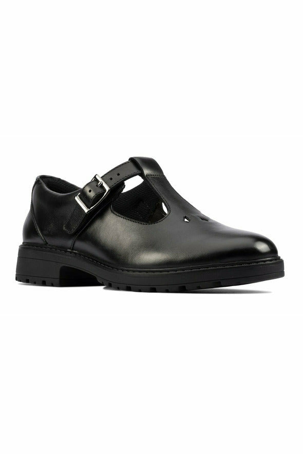 Clarks Dempster Bar Youth Black Leather School Shoe