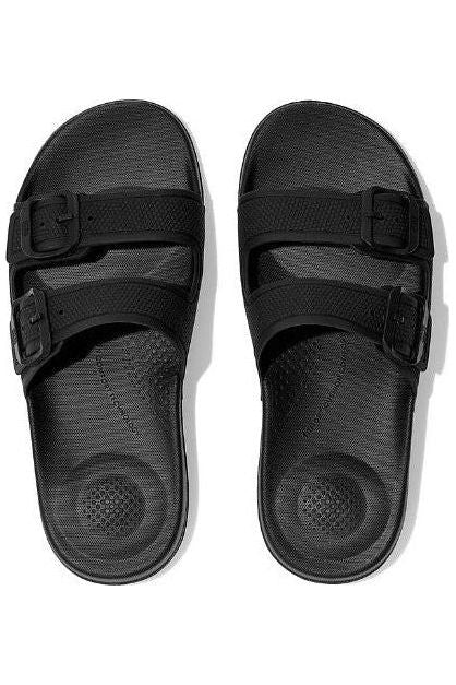 FitFlop Iqushion two-bar Slide in Black Rubber