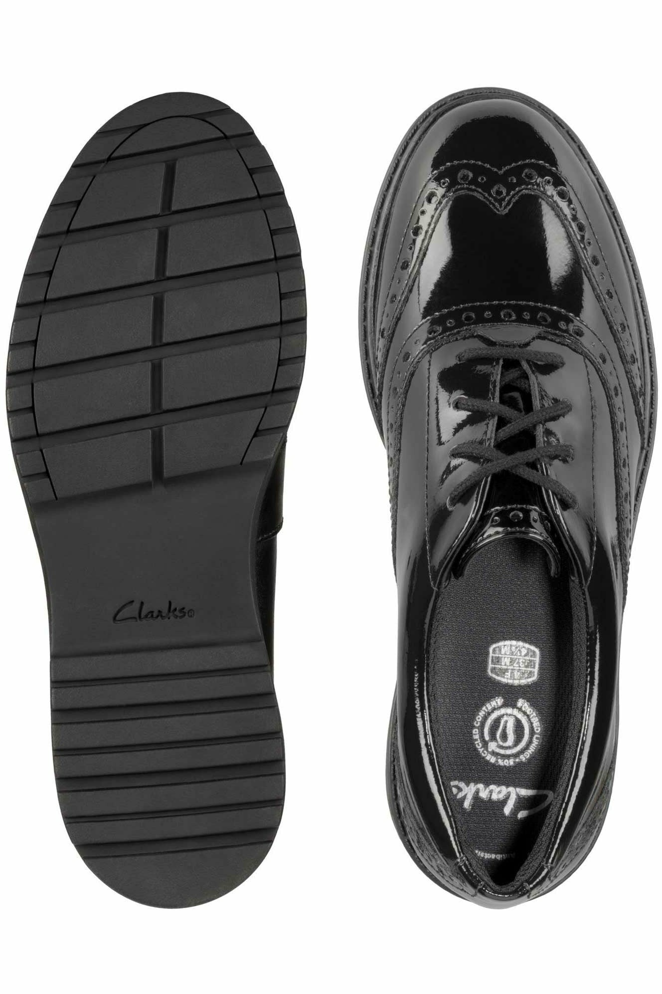 Clarks Loxham Brogue Youth black patent