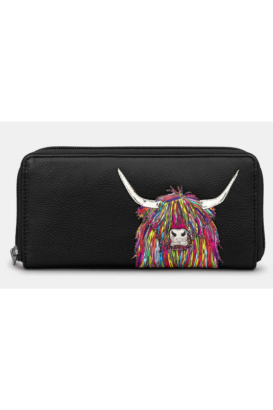 Yoshi Black Highland Cow Zip Around Purse Y1257