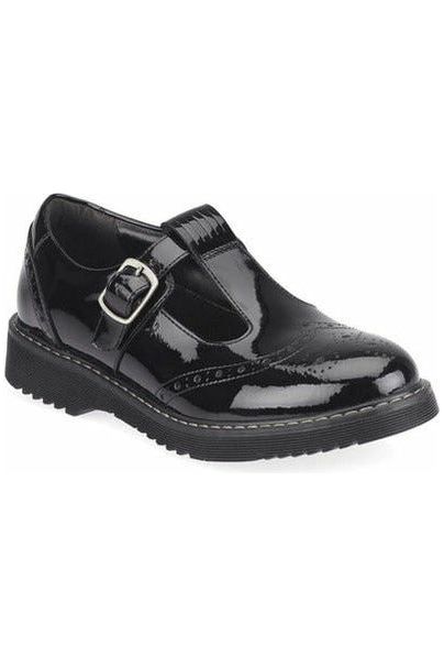 Startrite Girls buckle T bar school shoe black patent platform sole grip 