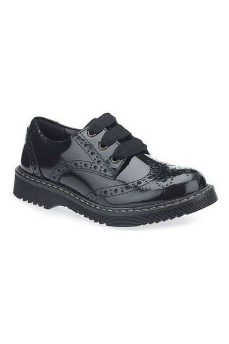 Girls startrite school wear lace up platform shoe black patent