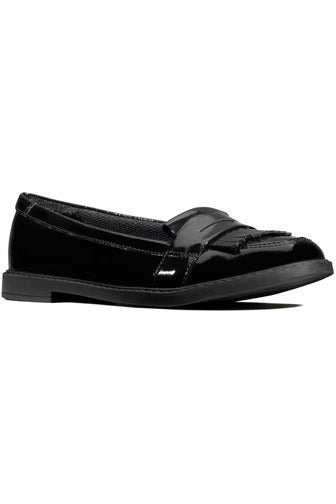 Clarks Loafer School Shoes Clarks Scala Bright Youth Black Patent