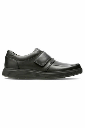 mens clarks velcro strap workwear smart casual slip on platform sole grip black leather 